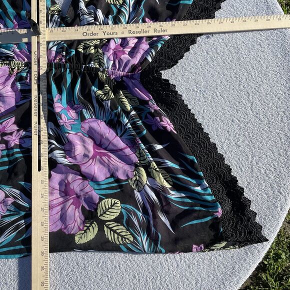 Miken Swim Kimono Cover Up Women's Med Black Floral Lace-Inset Tie-Front Sheer - Picture 7 of 16